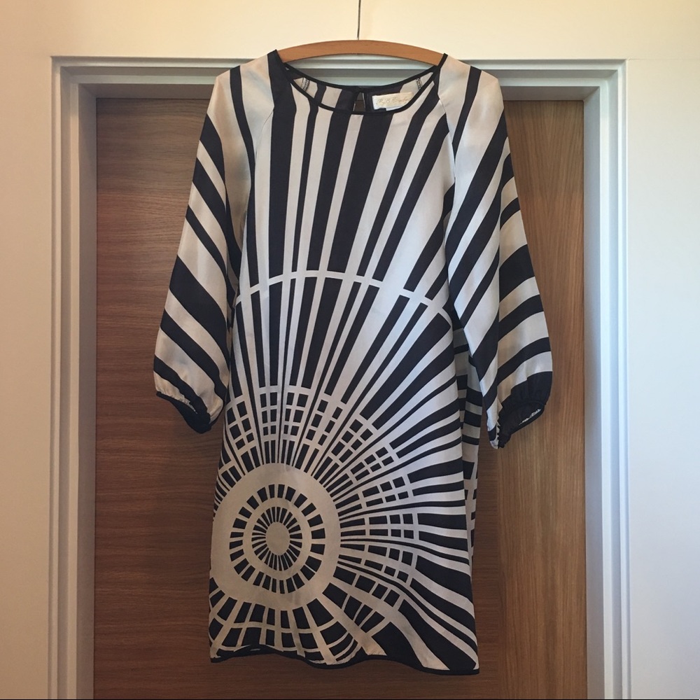 BB Dakota Mod Geo Black & White Silk Mini Dress